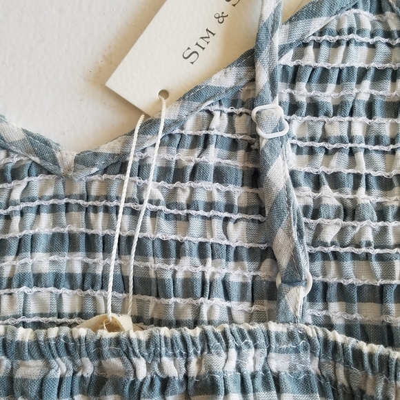 NWT Sim & Sam Blue Gingham Strap Smock Lace Top Size Large - Picture 7 of 8